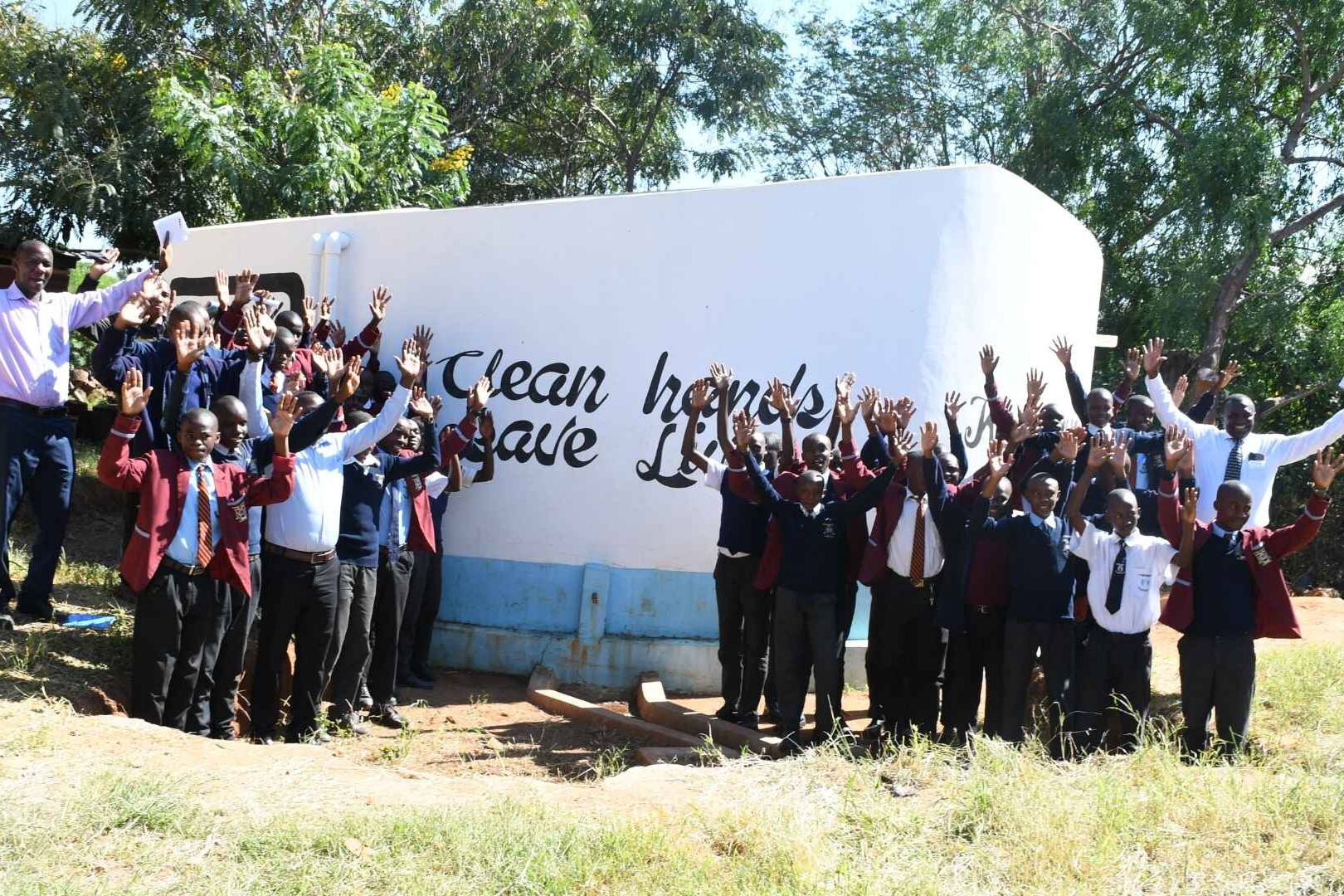 students with water tank
