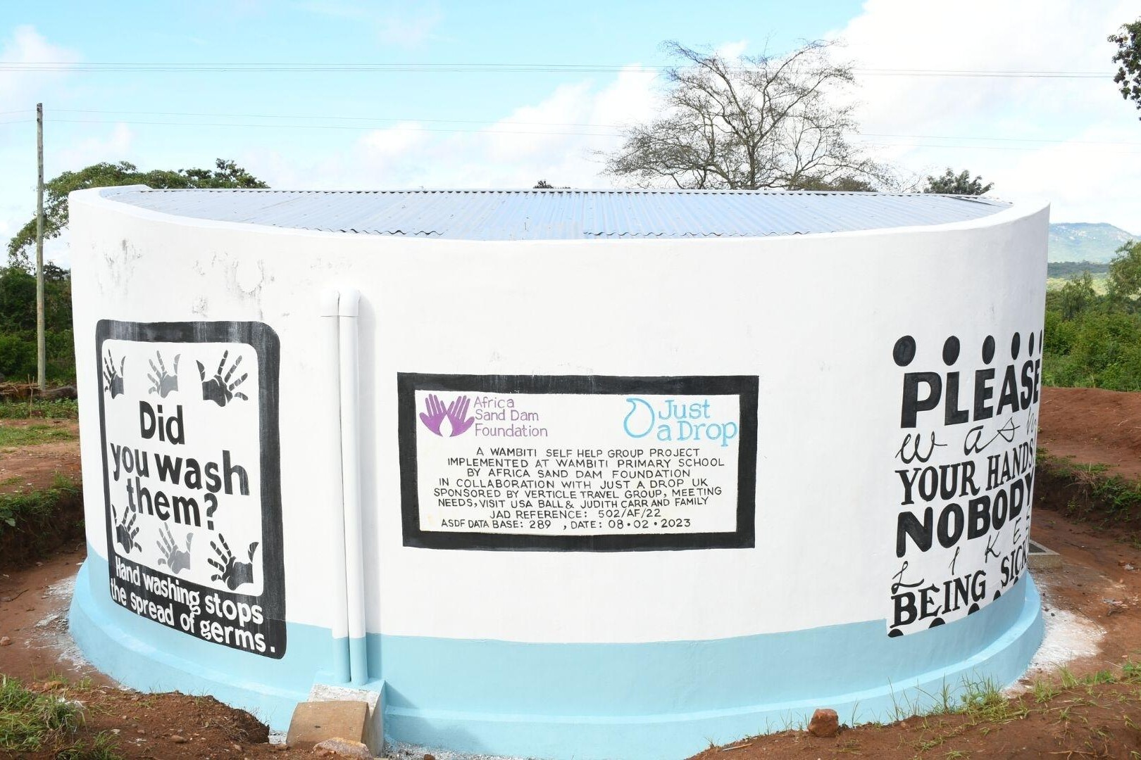 school water tank with plaque