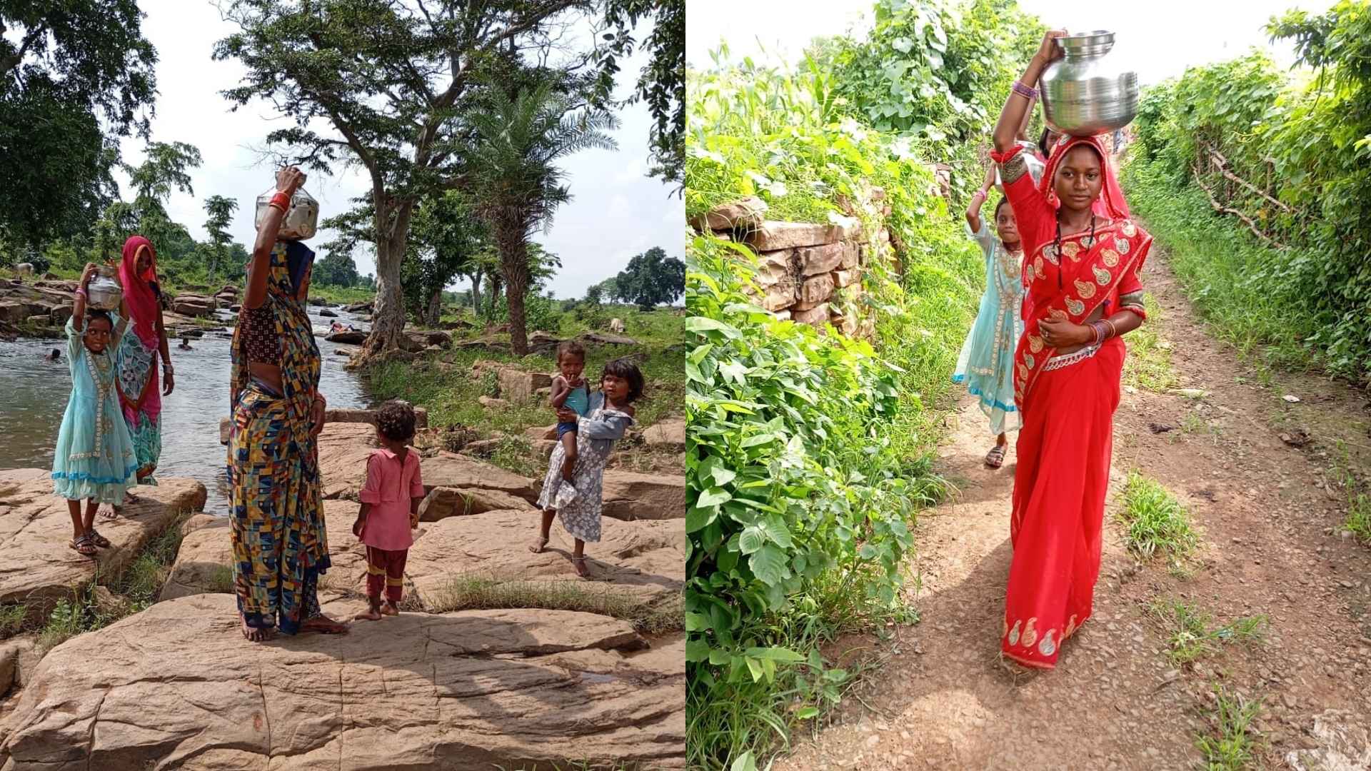 woman collecting water from old water source